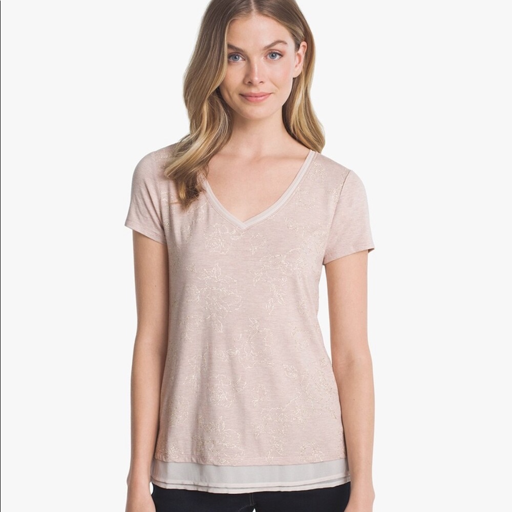 WHBM SHORT-SLEEVE GLITTER FLORAL PRINTED TEE- XL